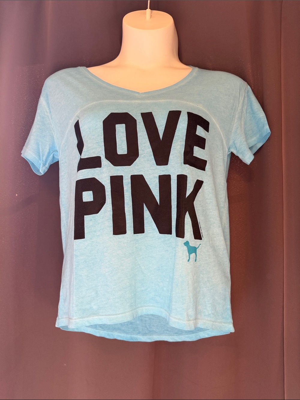 PINK Victoria's Secret Light Blue 'LOVE PINK' Oversize Tee